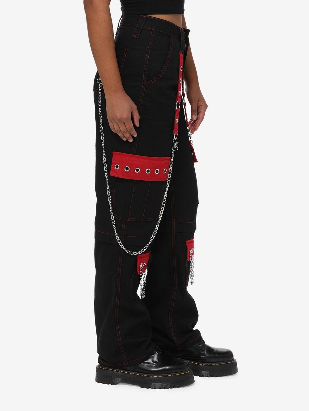 Black And Red Grommet Strap Carpenter Pants Size 5 - Picture 4 of 13